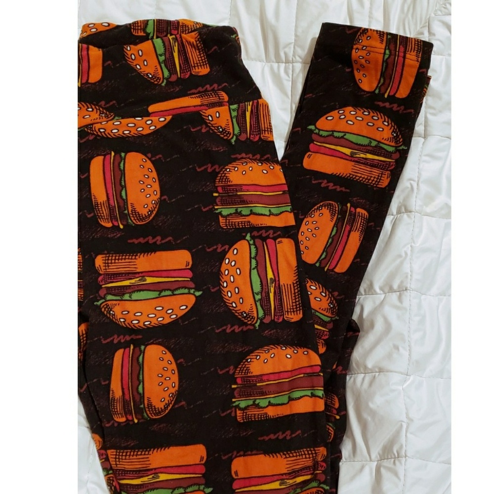 LuLaRoe Hamburger leggings Black New sz OS burger